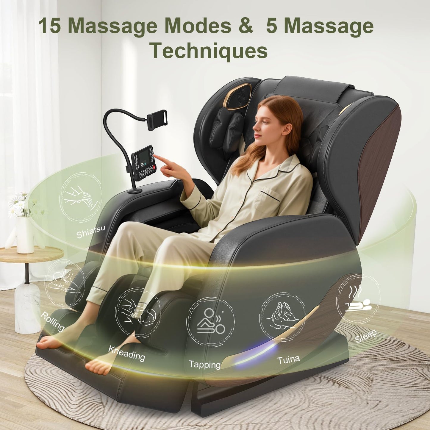 Yewglen Ganzkörper-Massagesessel mit Wärme, Airbags & 14 Massage-Rollen