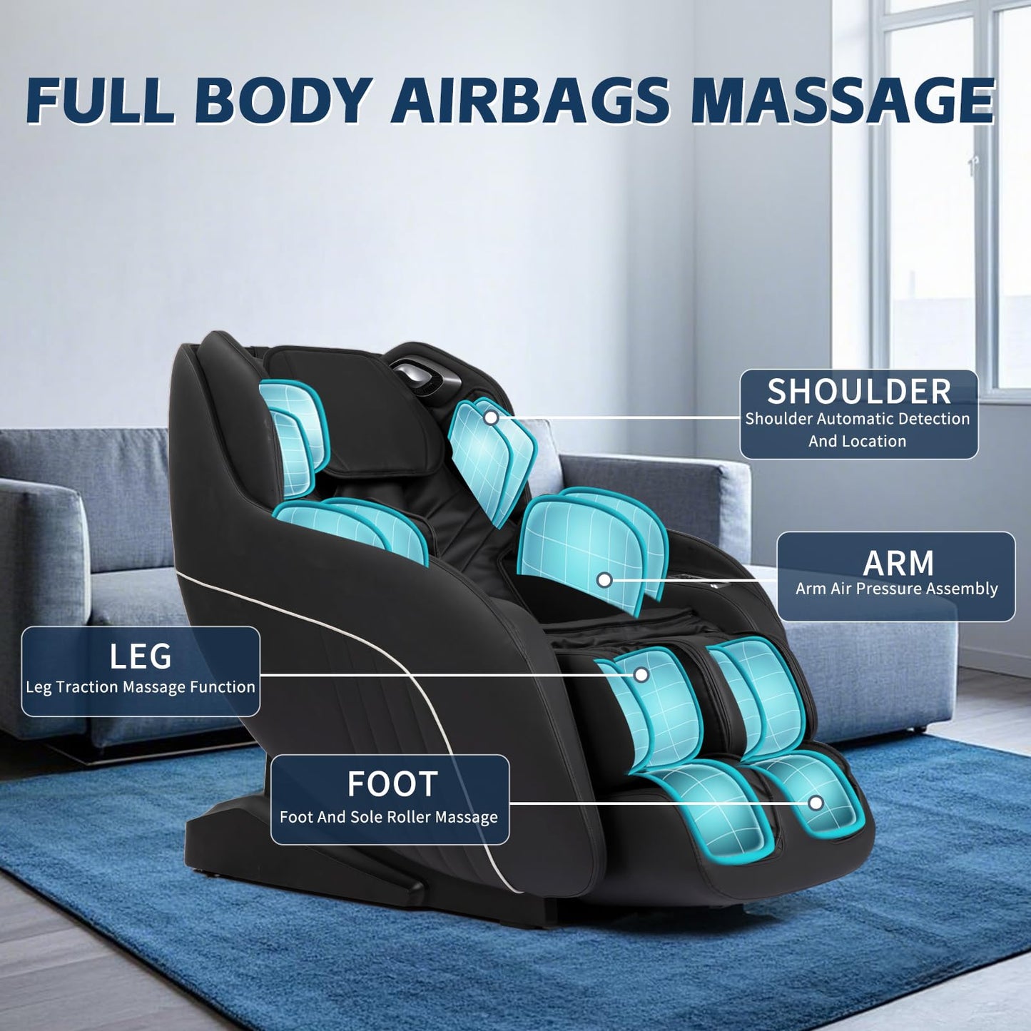 HealthRelife Shiatsu Massagestuhl mit Zero Gravity, Ganzkörpermassage & Bluetooth