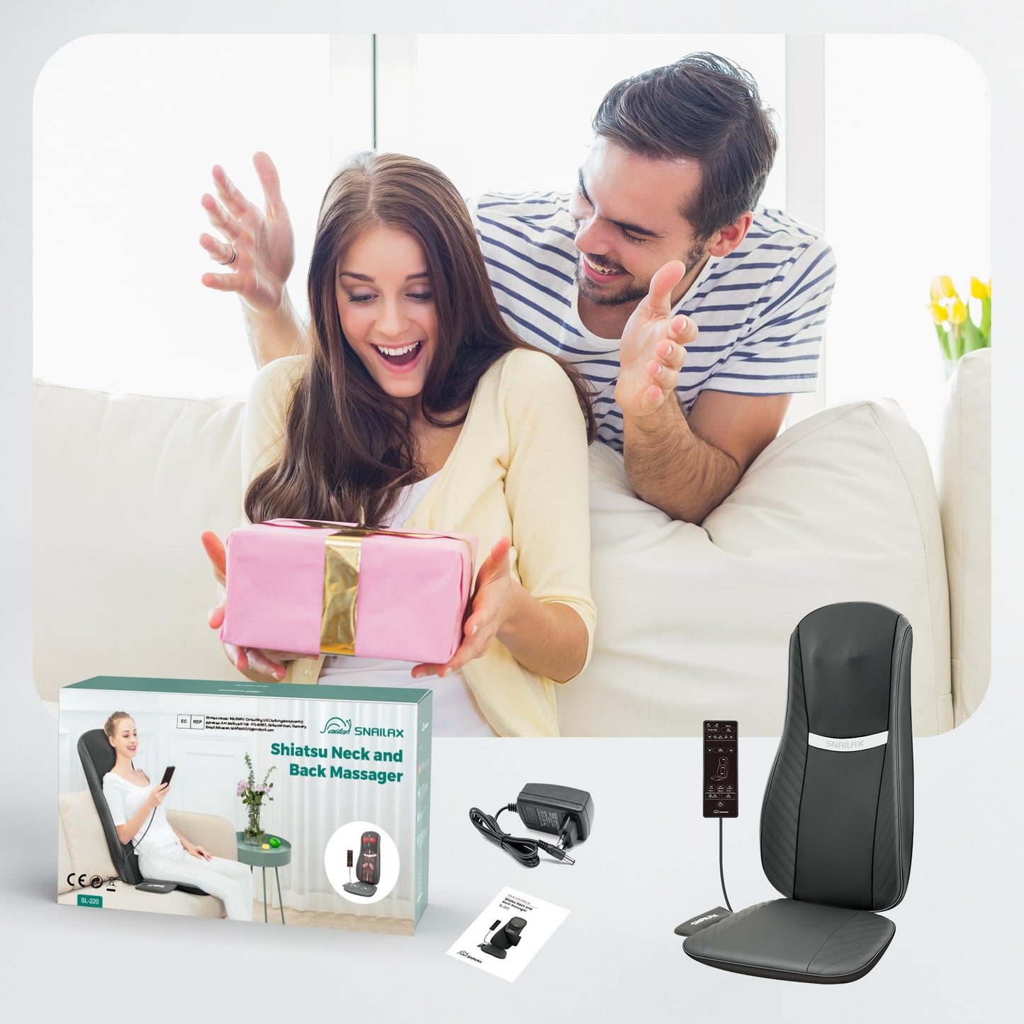 Snailax Shiatsu Massagesitzauflage mit Wärme & Vibration für Rücken, Nacken & Schulter