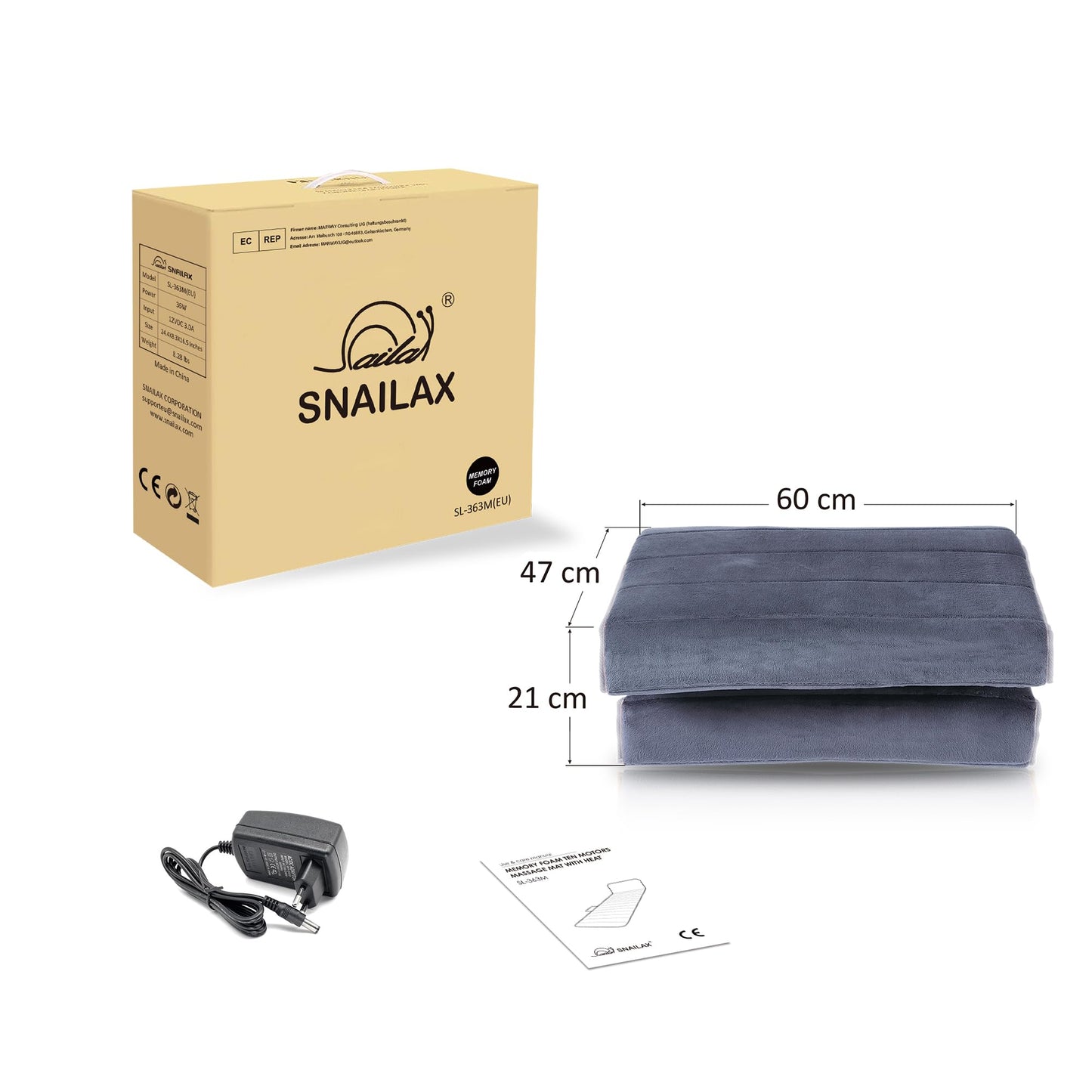 Snailax Massagematte mit Memory-Foam, Wärme & Vibration für Nacken, Rücken & Beine