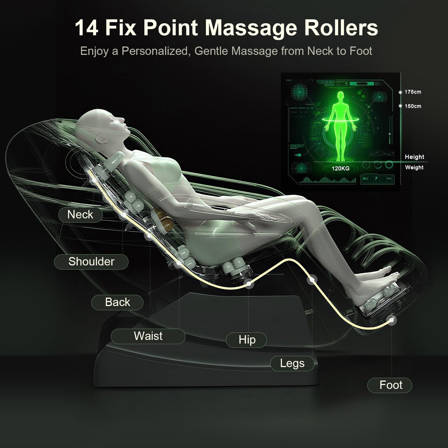 Yewglen Ganzkörper-Massagesessel mit Wärme, Airbags & 14 Massage-Rollen