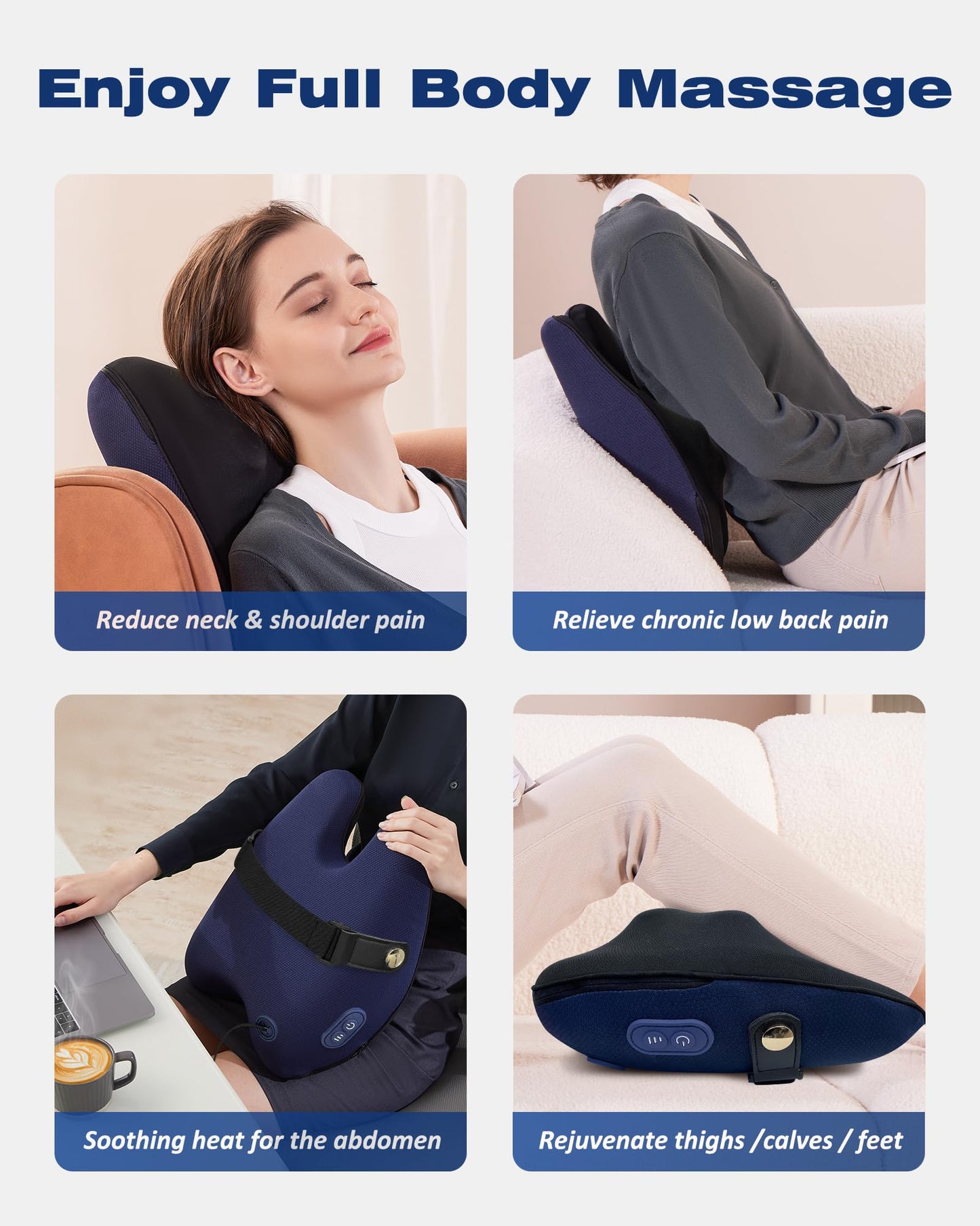 Boriwat Shiatsu Massagekissen mit Wärme & 3 Intensitäten für Nacken, Rücken & Schultern
