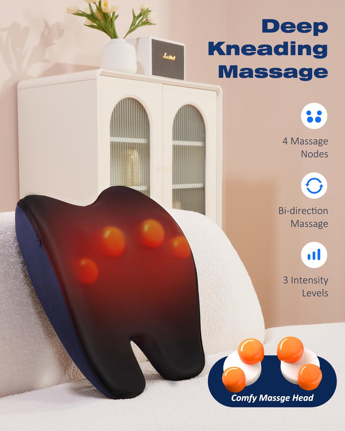 Boriwat Shiatsu Massagekissen mit Wärme & 3 Intensitäten für Nacken, Rücken & Schultern