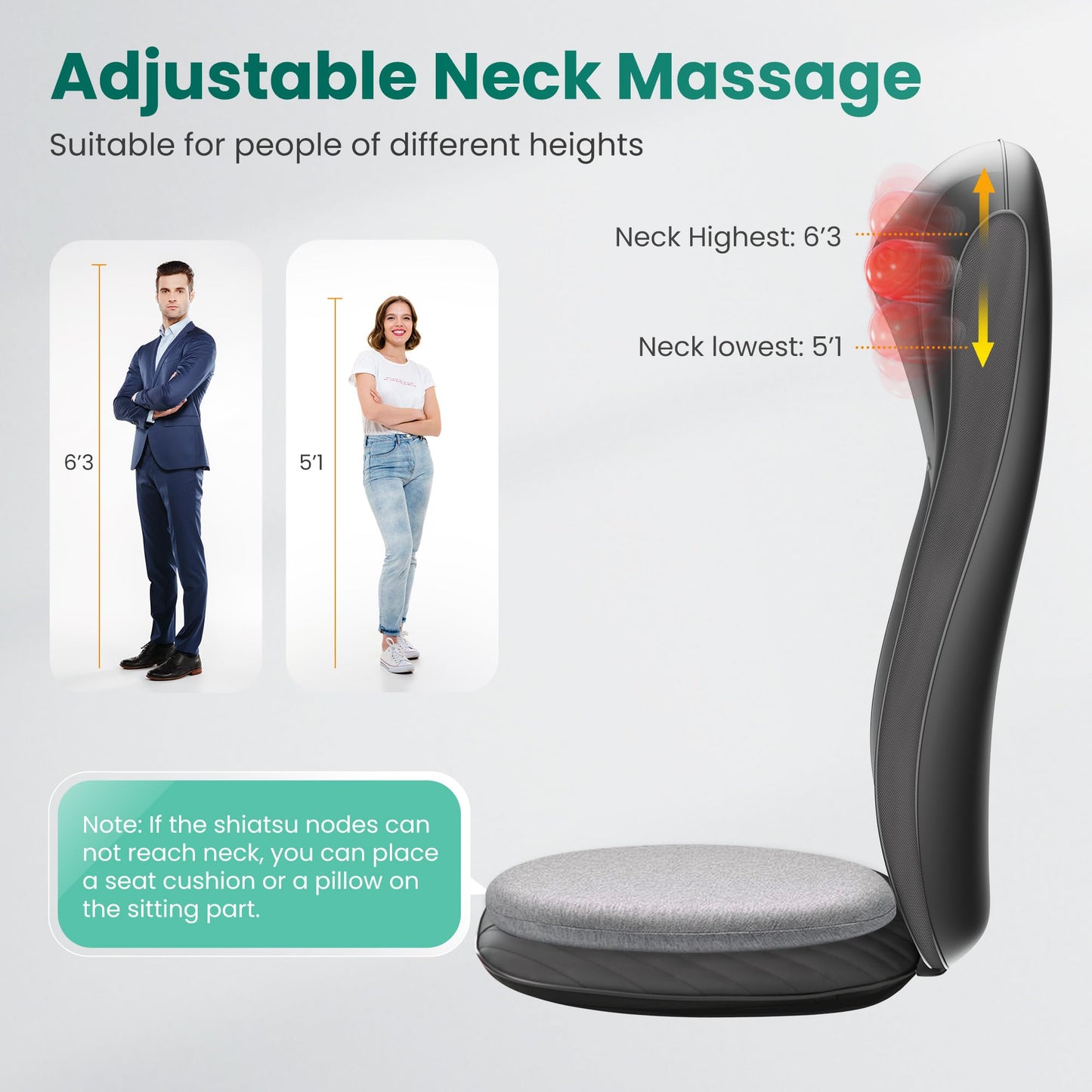 Snailax Shiatsu Massagesitzauflage mit Wärme & Vibration für Rücken, Nacken & Schulter
