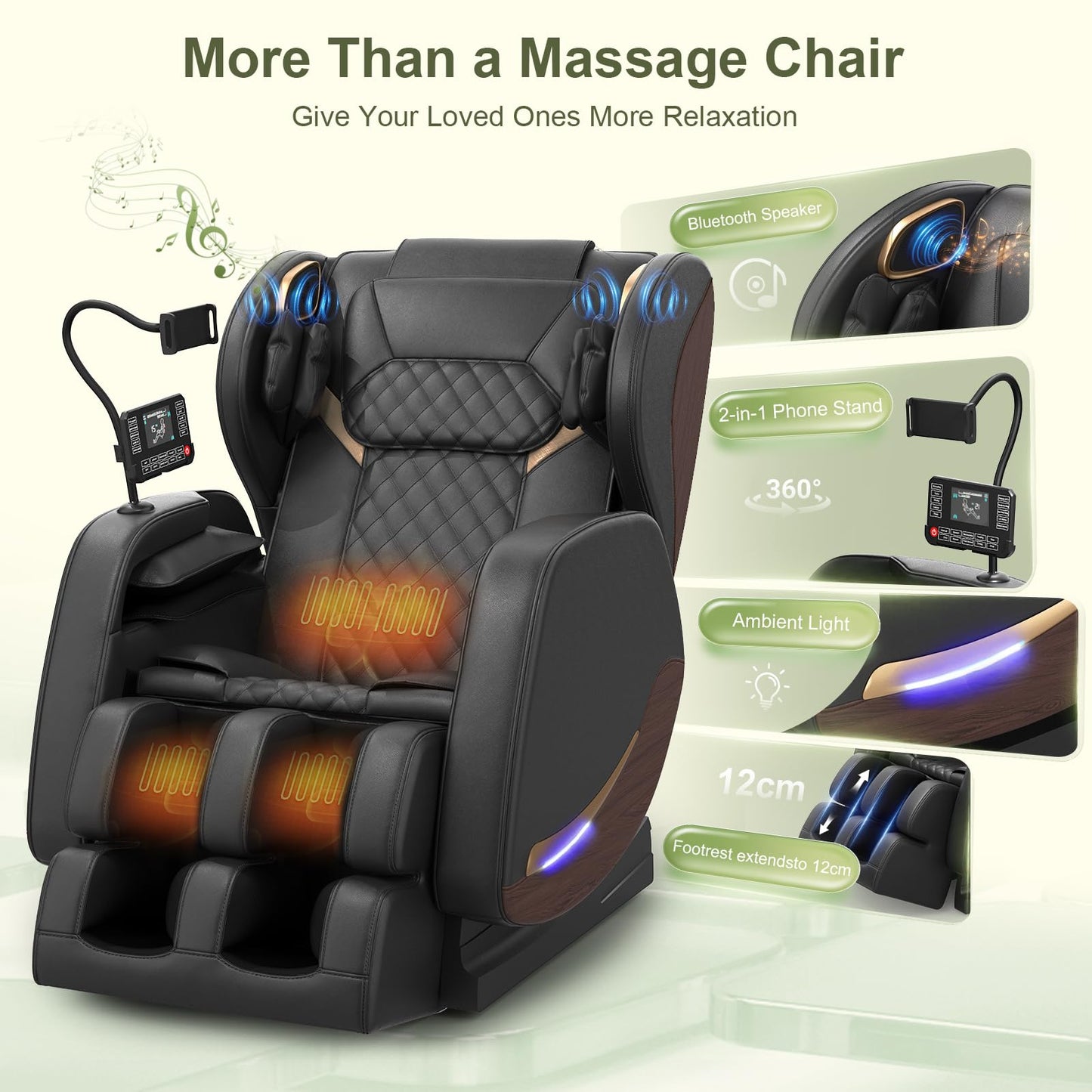 Yewglen Ganzkörper-Massagesessel mit Wärme, Airbags & 14 Massage-Rollen