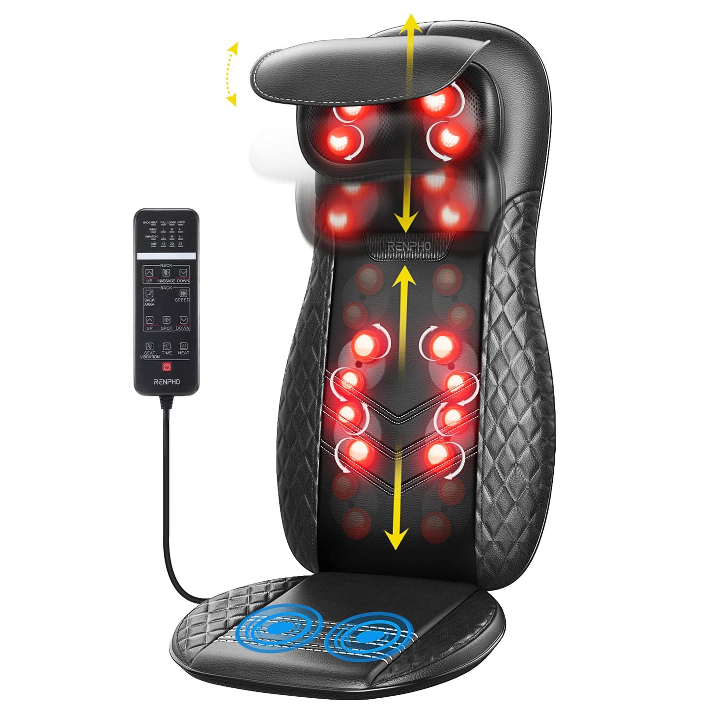 RENPHO Shiatsu Massagesitzauflage mit Wärme & 3 Massagezonen für Rücken & Nacken