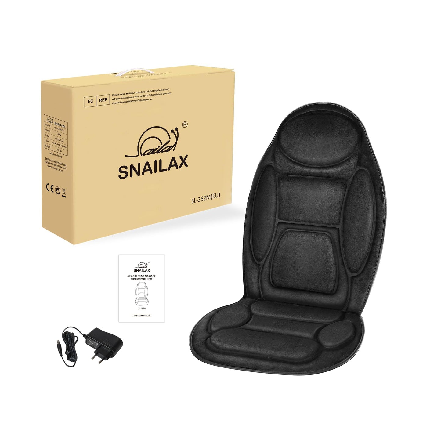 Snailax Memory-Schaum Massagesitzauflage für Rücken & Nacken mit Wärme & Vibration