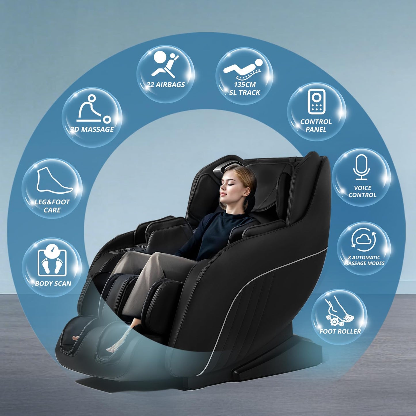 HealthRelife Shiatsu Massagestuhl mit Zero Gravity, Ganzkörpermassage & Bluetooth