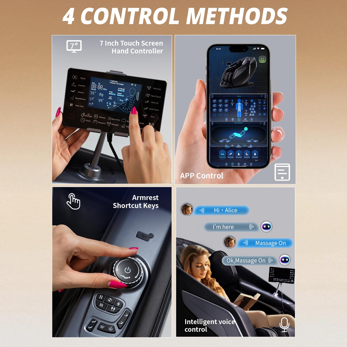 HealthRelife 4D Shiatsu Massagesessel mit Bodyscan, Rückenheizung & Sprachfunktion