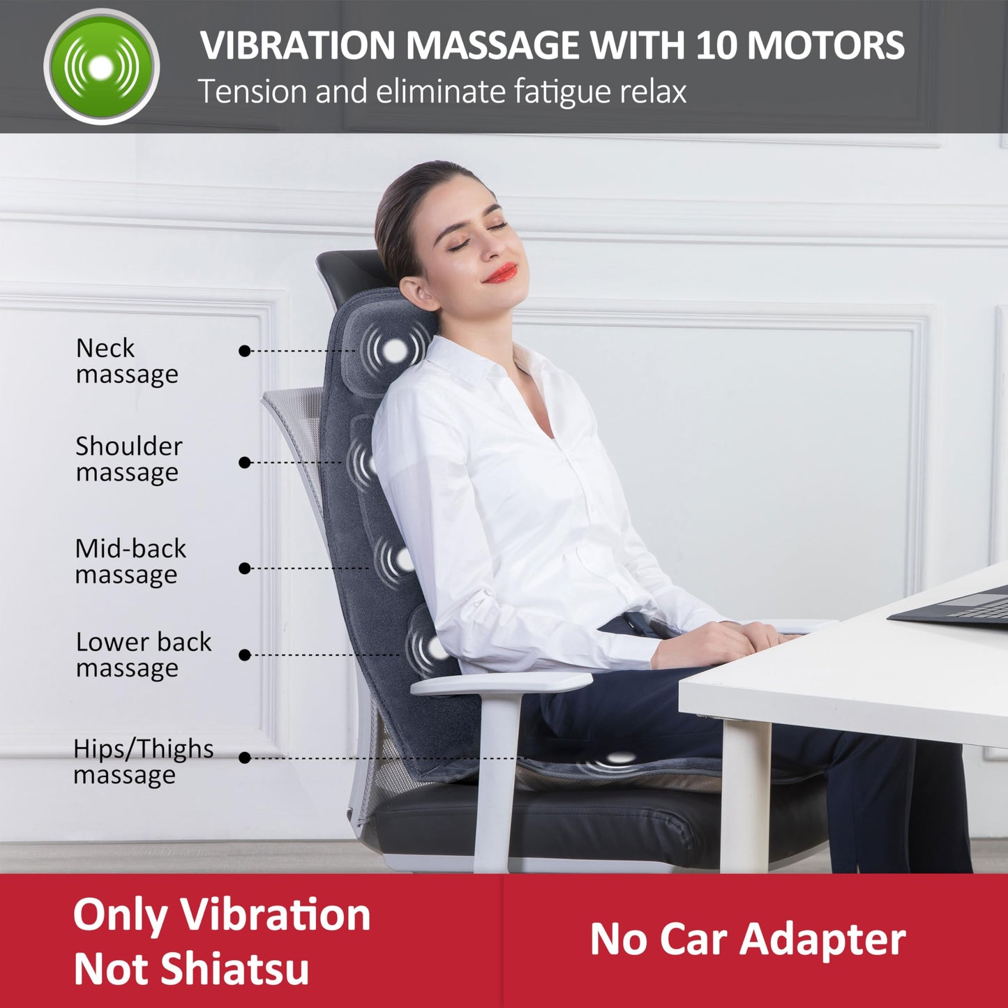 Snailax Massagesitzauflage mit Wärme & 10 Vibrationsmotoren für Rücken & Nacken