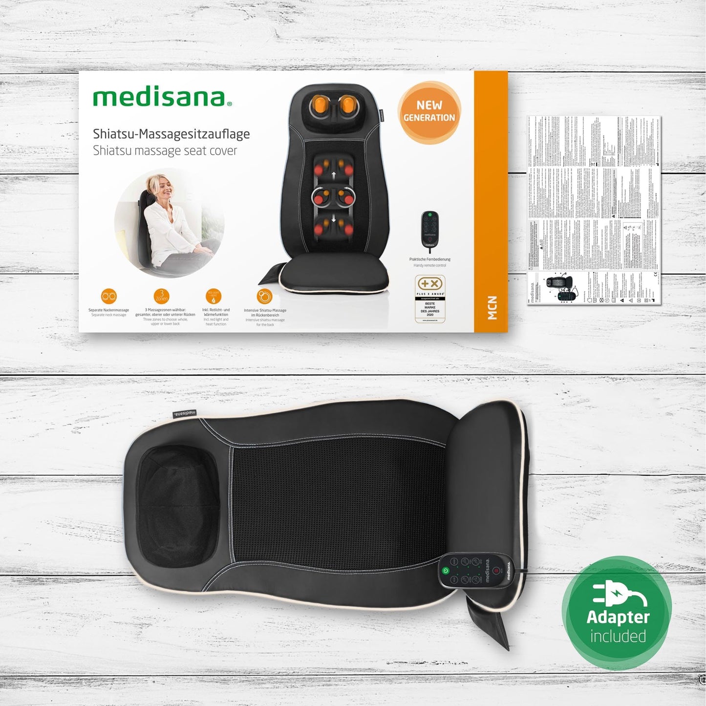 Medisana MCN Shiatsu Massagesitzauflage mit Wärme & 3 Intensitäten für Rücken & Nacken