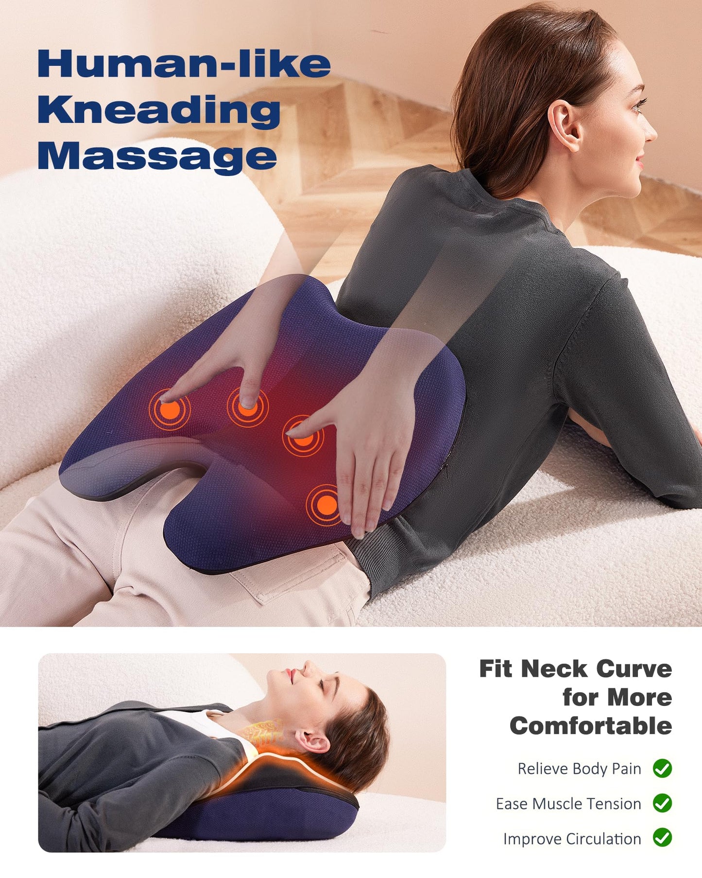 Boriwat Shiatsu Massagekissen mit Wärme & 3 Intensitäten für Nacken, Rücken & Schultern
