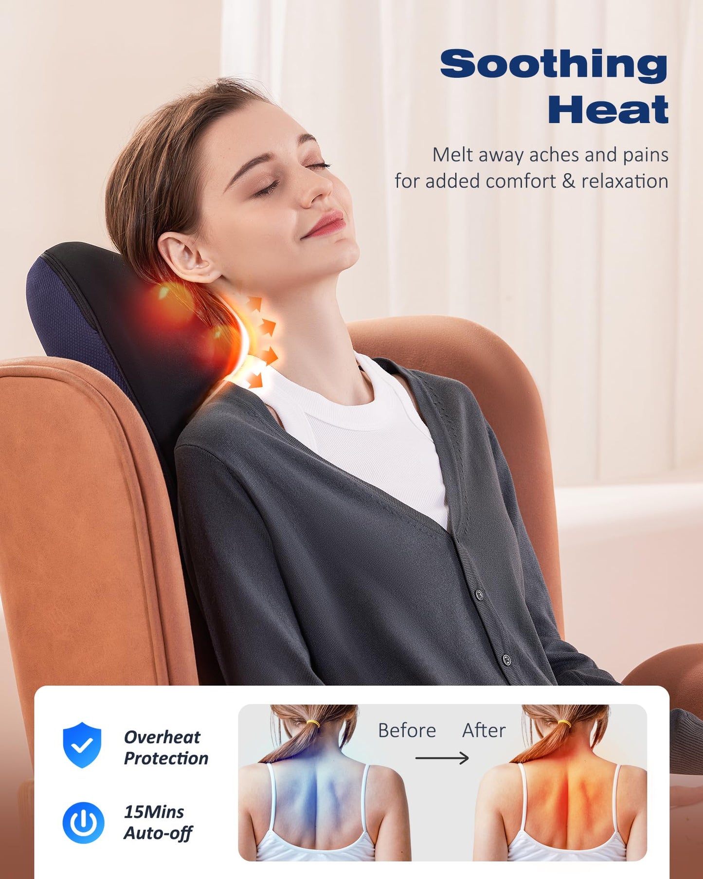 Boriwat Shiatsu Massagekissen mit Wärme & 3 Intensitäten für Nacken, Rücken & Schultern
