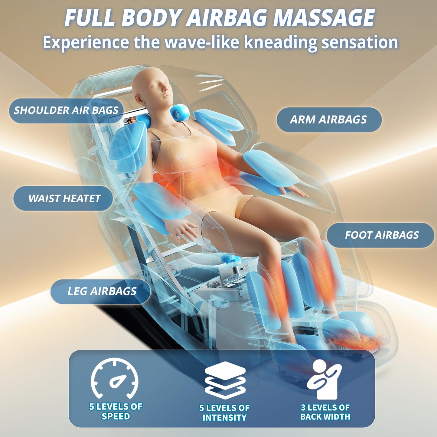 HealthRelife 4D Shiatsu Massagesessel mit Bodyscan, Rückenheizung & Sprachfunktion