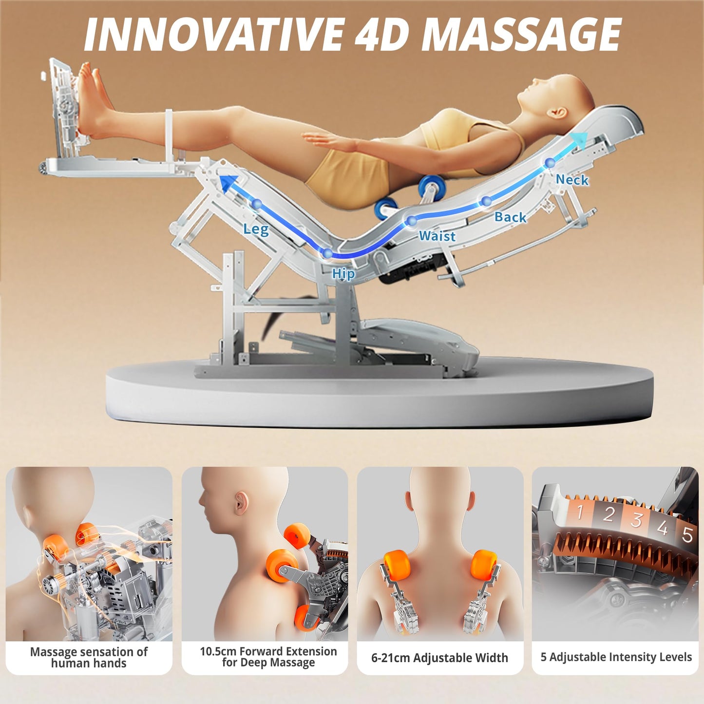 HealthRelife 4D Shiatsu Massagesessel mit Bodyscan, Rückenheizung & Sprachfunktion