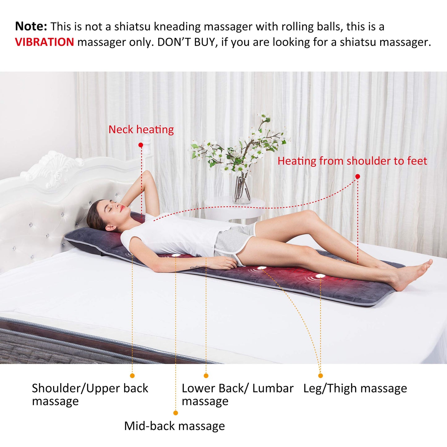 Snailax Massagematte mit Memory-Foam, Wärme & Vibration für Nacken, Rücken & Beine