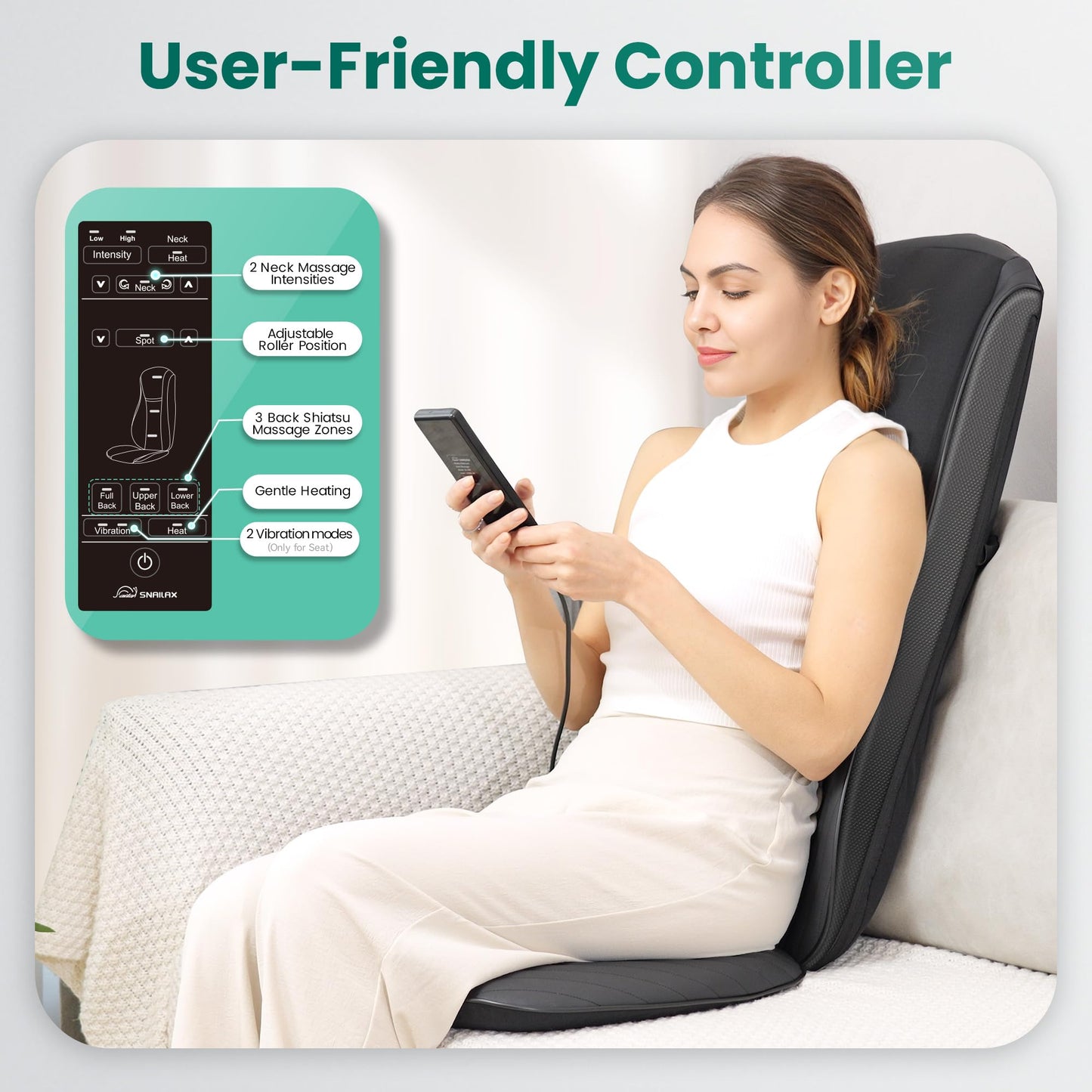 Snailax Shiatsu Massagesitzauflage mit Wärme & Vibration für Rücken, Nacken & Schulter