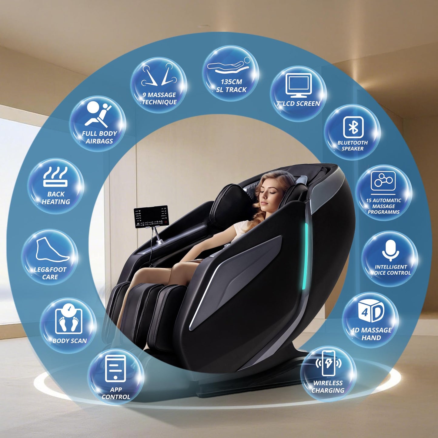 HealthRelife 4D Shiatsu Massagesessel mit Bodyscan, Rückenheizung & Sprachfunktion