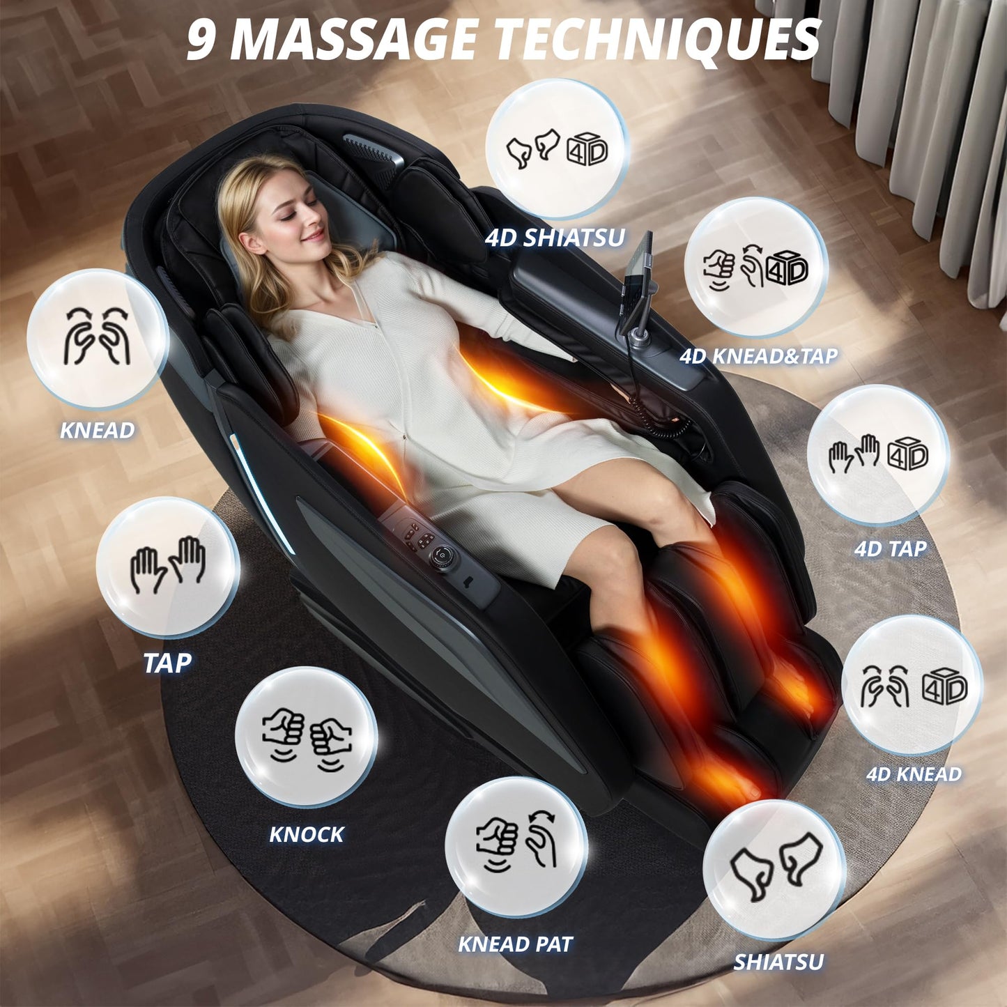 HealthRelife 4D Shiatsu Massagesessel mit Bodyscan, Rückenheizung & Sprachfunktion