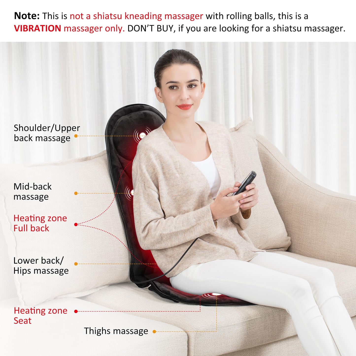 Snailax Memory-Schaum Massagesitzauflage für Rücken & Nacken mit Wärme & Vibration