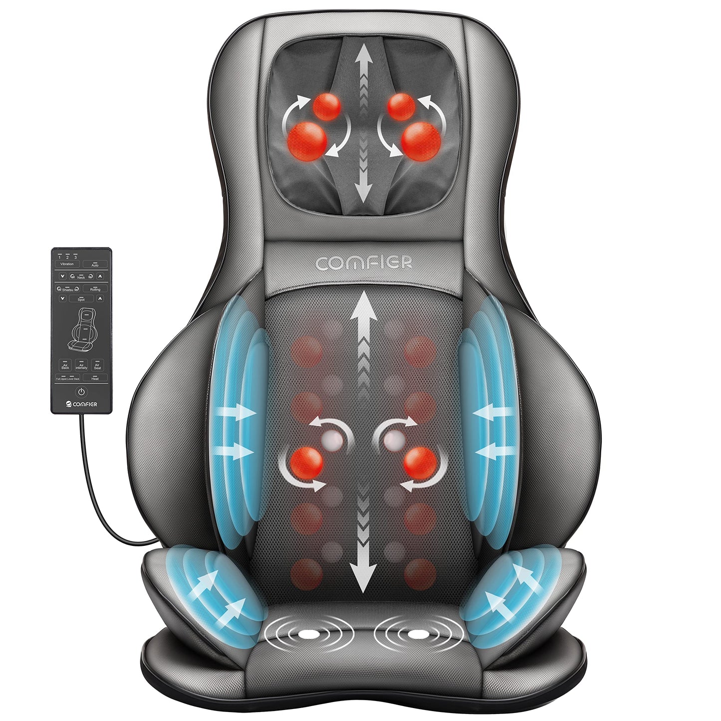 COMFIER Shiatsu Massagesitzauflage mit Wärme für Rücken, Nacken, Schultern & Oberschenkel