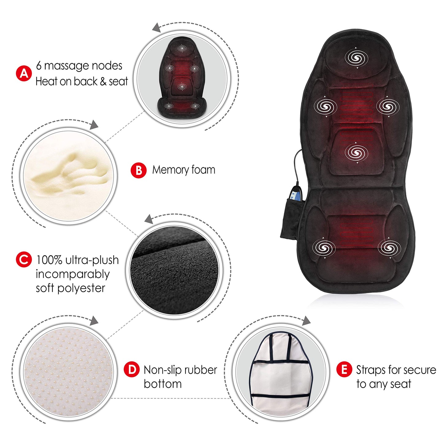 Snailax Memory-Schaum Massagesitzauflage für Rücken & Nacken mit Wärme & Vibration