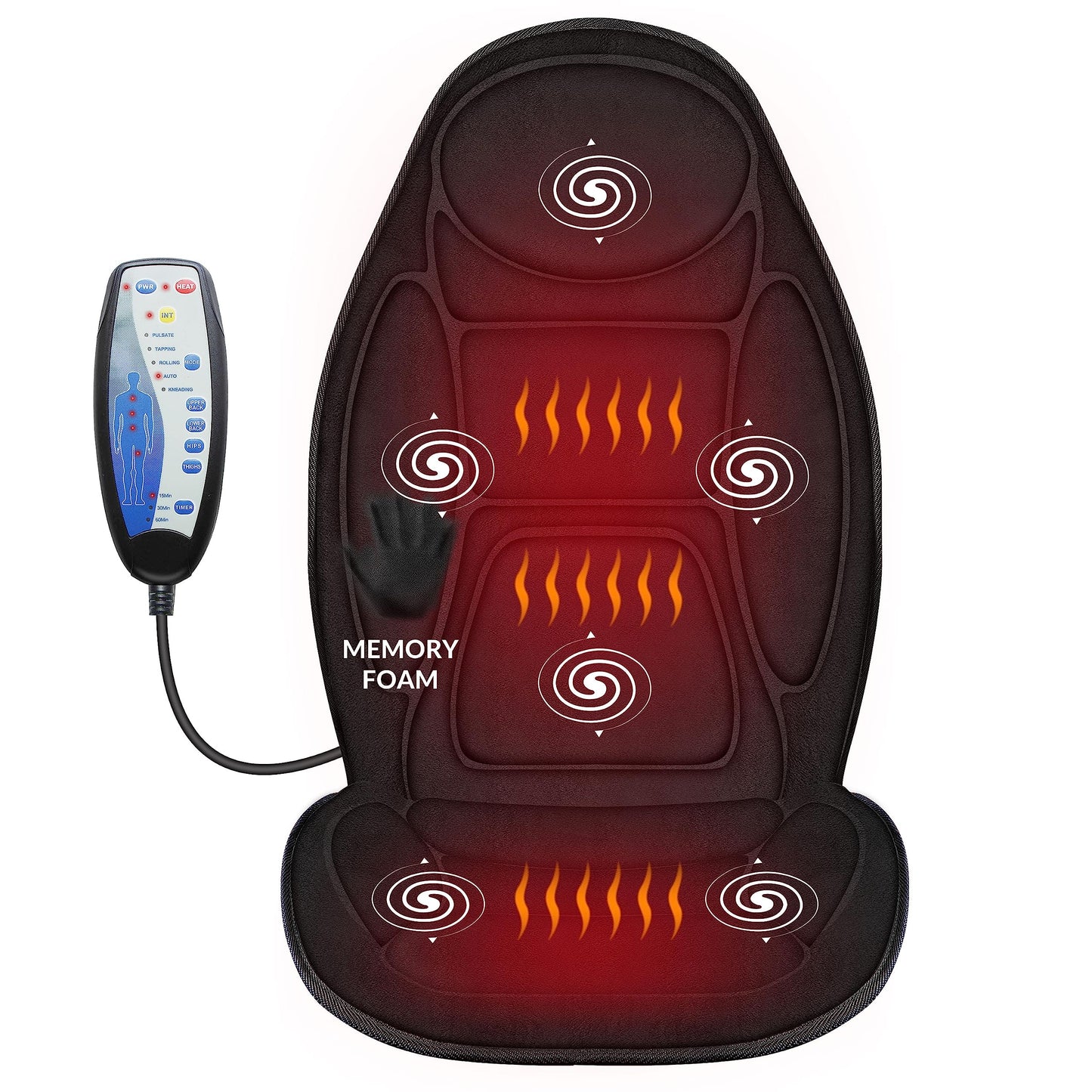 Snailax Memory-Schaum Massagesitzauflage für Rücken & Nacken mit Wärme & Vibration