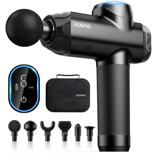 RENPHO R3 Massagepistole 12mm Amplitude, 6 Köpfe, LED Touchscreen & USB-C