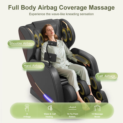 Yewglen Ganzkörper-Massagesessel mit Wärme, Airbags & 14 Massage-Rollen