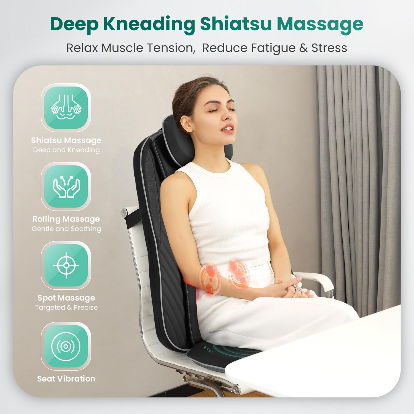 Snailax Shiatsu Rücken & Nacken Massageauflage mit Wärme