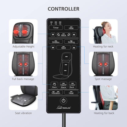 Snailax Shiatsu Massagesitzauflage mit Wärme & Vibration für Rücken & Gesäß