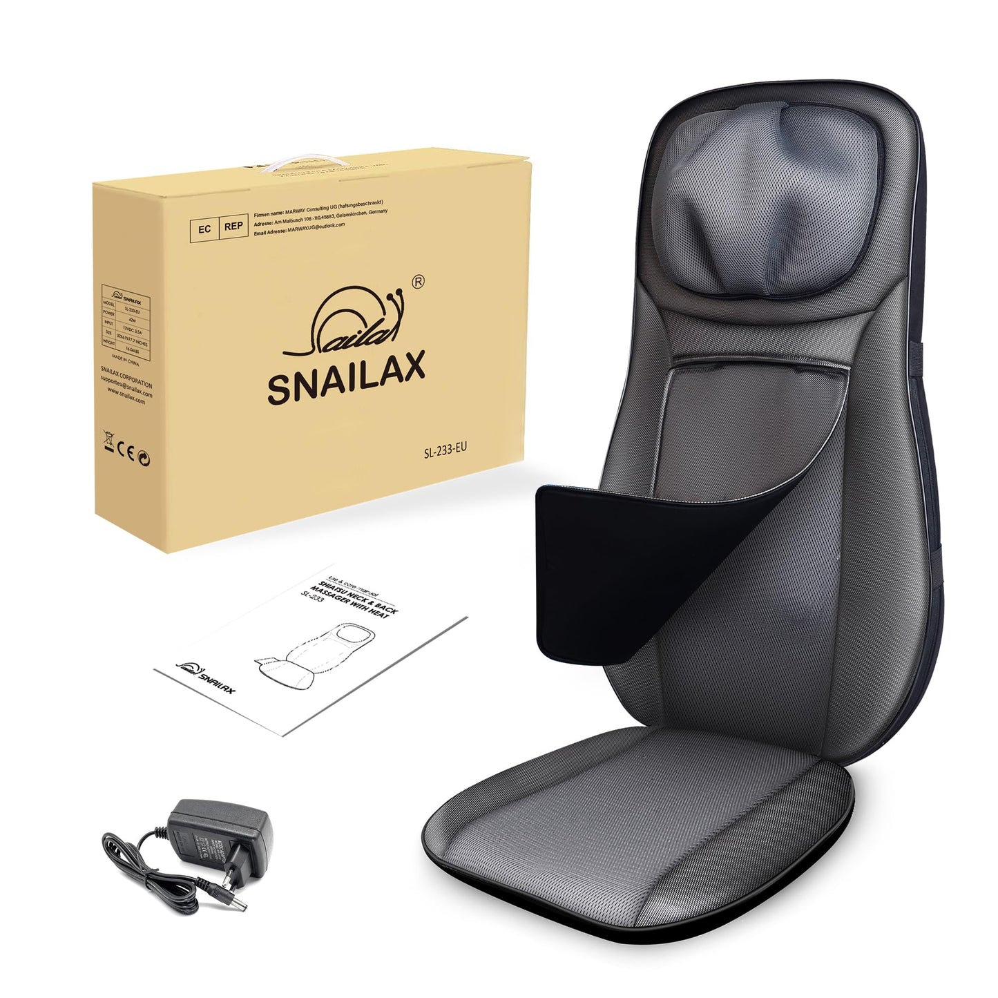 Snailax Shiatsu Massagesitzauflage mit Wärme & Vibration für Rücken & Gesäß